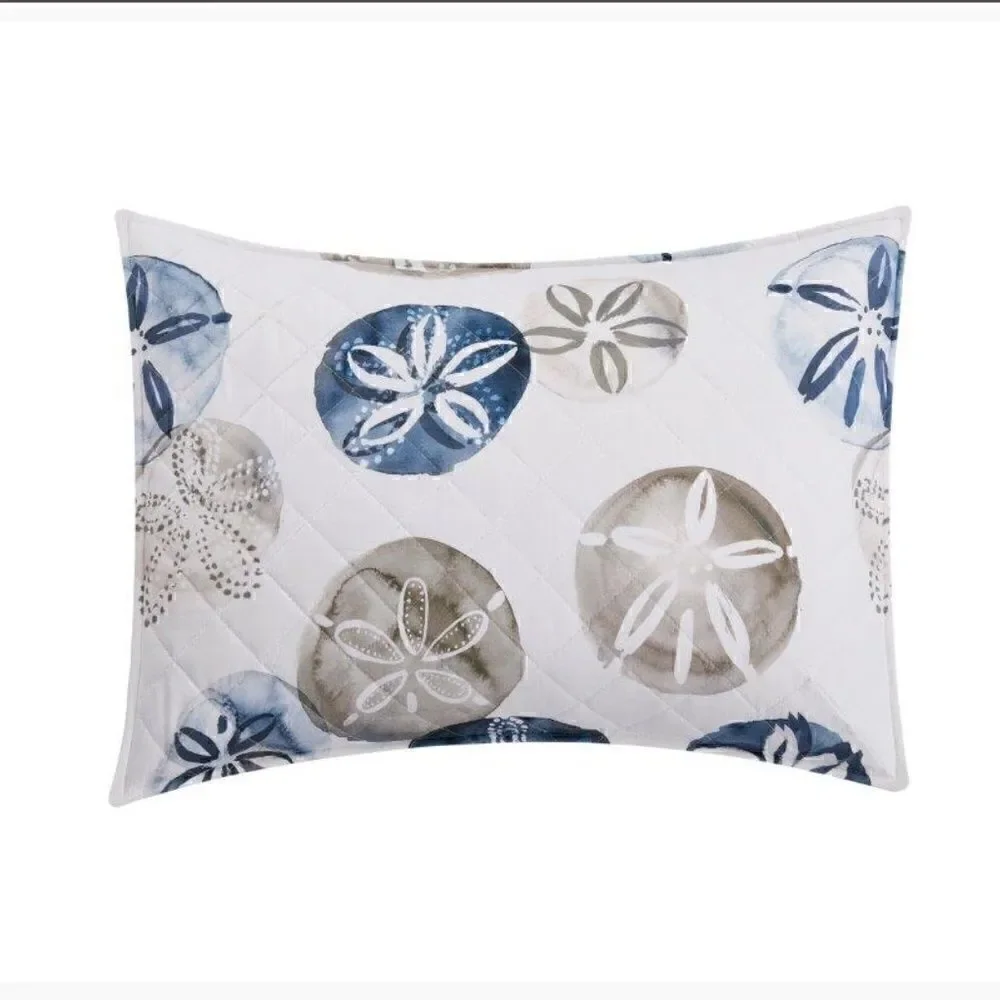 NEW! Beach Theme Sand Dollar Boho Printed KING Quilt Set with Matching Tote Bag
